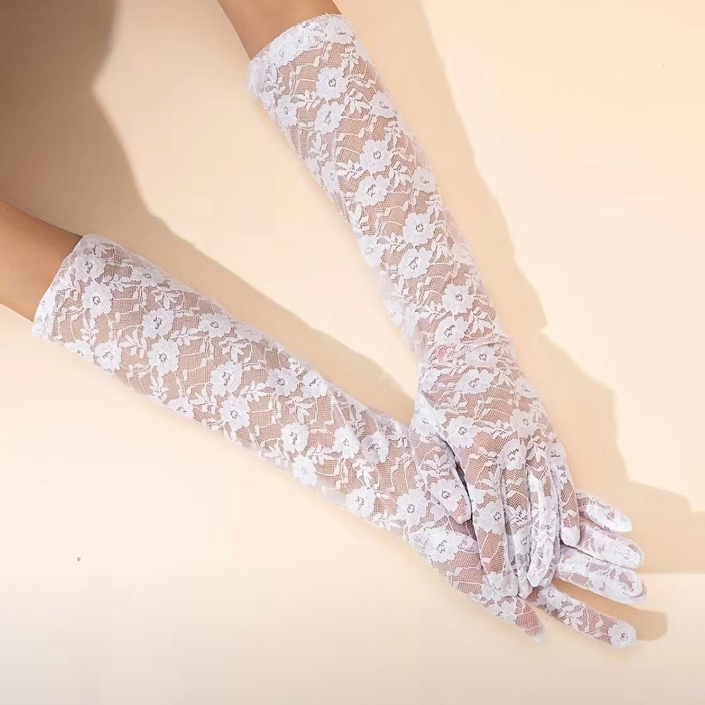 NEW LACE Bridal Gloves Mesh White Bachelorette 12th Tribe Wedding Floral OS